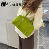 LADSOUL Women Green Casual Tote Shoulder Bag PU Leather Capacity Ladies Daily Pu
