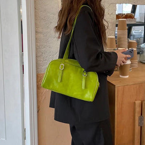 LADSOUL Women Green Casual Tote Shoulder Bag PU Leather Capacity Ladies Daily Pu