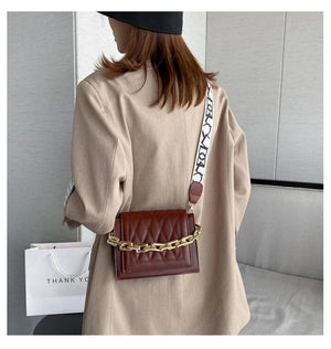 Leather Crossbody Bag with Thick Chain Shoulder Strap
