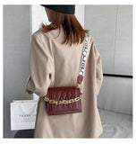 Leather Crossbody Bag with Thick Chain Shoulder Strap