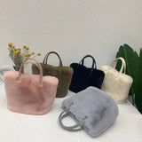 Women's Faux Fur Shoulder Bag Winter Plush Tote Clutch