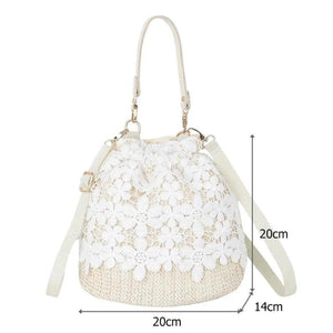 Flower Lace Straw Bags For Women Rattan Bucket Shoulder Bags Female Handbags