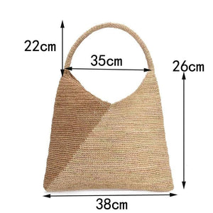 Large Capacity Raffia Tote Hand-Woven Straw Bag Patchwork Women Shoulder Bags