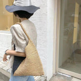 Large Capacity Raffia Tote Hand-Woven Straw Bag Patchwork Women Shoulder Bags