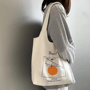 Fruit Print Canvas Shoulder Bag for Women