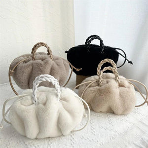 Fluffy Fur Ladies Hand Shopper Bag Women's Plush Tote Shoulder Bags