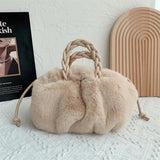 Fluffy Fur Ladies Hand Shopper Bag Women's Plush Tote Shoulder Bags