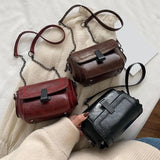 Vintage PU Leather Shoulder Messenger Bag Chain Crossbody