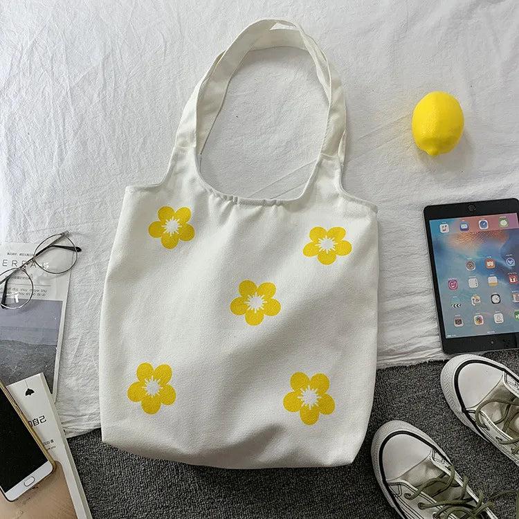 Flower Canvas Women's Bag Shoulder Art Ins Lovely Shopping Tote