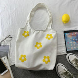 Flower Canvas Women's Bag Shoulder Art Ins Lovely Shopping Tote