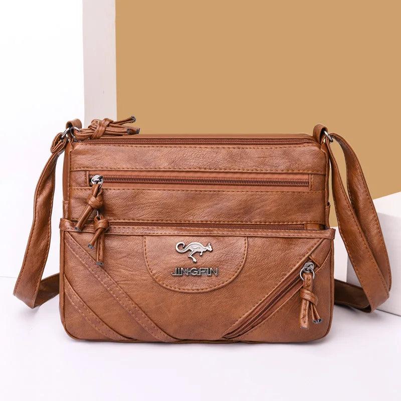 Soft Leather Female Messenger Bag Retro Solid Shoulder Bags Casual Large Capacit