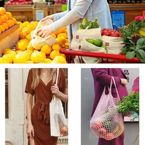 5Pcs Cotton String Shopping Bags Reusable Washable Fruit Vegetable Storage Mesh