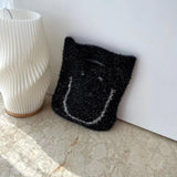 Autumn Winter Women's Smiley Face Cotton Thread Handbag Casual Bucket Bag