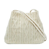 Wool Knitted Women's Shoulder Bag Woven Striped Handbag Buckle Bucket Tote Bags