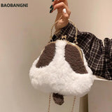 Warm Plush Clip Handbags Women's Plush Shoulder Crossbody Bag