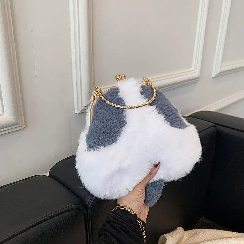 Warm Plush Clip Handbags Women's Plush Shoulder Crossbody Bag