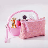 2PCS Lace Cosmetic Bag Transparent PVC Travel Toiletry Bag Zipper Purse BB68