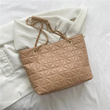 Large Capacity Diamond Chain Handbag Leather Tote Bag