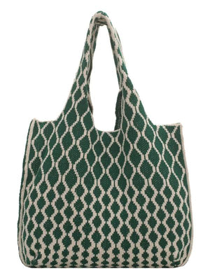 Red Knitting Shoulder Bag Large Capacity Tote Women's Handbag