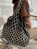 Red Knitting Shoulder Bag Large Capacity Tote Women's Handbag