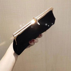 Velvet Evening Clutch Bag Rhinestone Handbag Purse with Chain