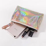 2PCS Fish Scales Laser Make Up Bag Transparent PVC Cosmetic Bag Waterproof