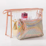 2PCS Fish Scales Laser Make Up Bag Transparent PVC Cosmetic Bag Waterproof