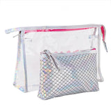 2PCS Fish Scales Laser Make Up Bag Transparent PVC Cosmetic Bag Waterproof