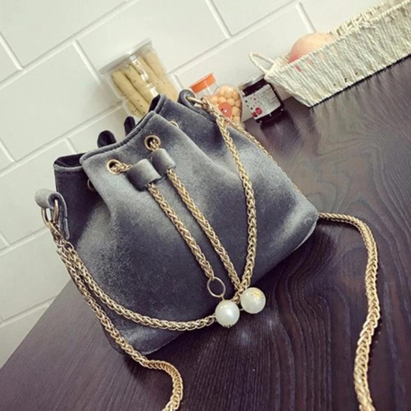 Velvet Mini Bucket Bag Chain Small Shoulder Bag