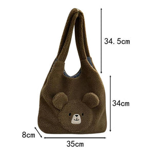 Bear Pattern Plush Shoulder Bag Large Capacity Tote