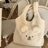 Bear Pattern Plush Shoulder Bag Large Capacity Tote