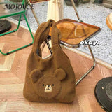 Fluffy Ladies Tote Bag Bear Pattern Large Capacity for Holiday Party