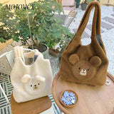 Fluffy Ladies Tote Bag Bear Pattern Large Capacity for Holiday Party