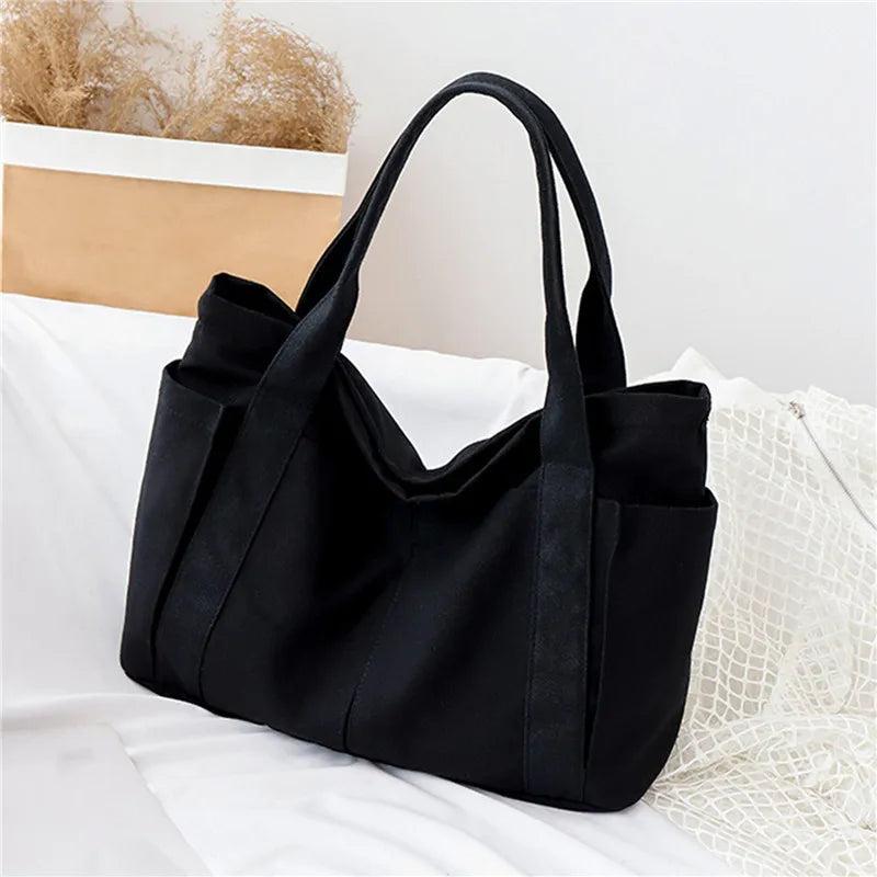 Canvas Multi-Pockets Handbag School Teacher Leisure Top-Handle Bag Teenager Tote