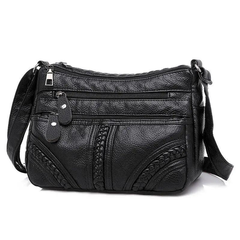 Women's Soft Leather Shoulder Bag Crossbody Multi-layer Small Messenger Handbag