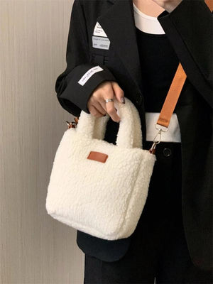 Plush Tote Purses Faux Fur Square Crossbody Bag for Women