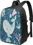 Sleepy Whale Underwater Doodle Cartoon Backpack 17 Inch