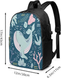 Sleepy Whale Underwater Doodle Cartoon Backpack 17 Inch