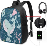 Sleepy Whale Underwater Doodle Cartoon Backpack 17 Inch