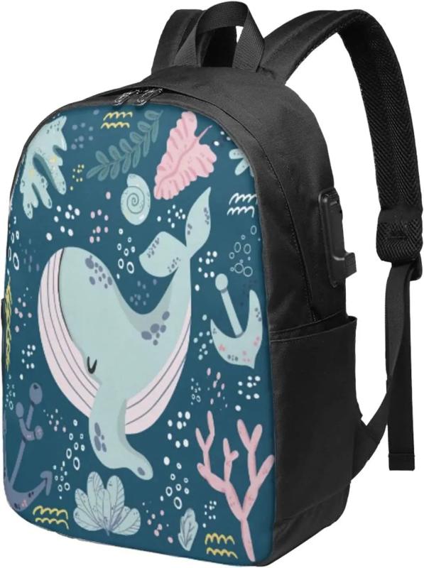 Sleepy Whale Underwater Doodle Cartoon Backpack 17 Inch