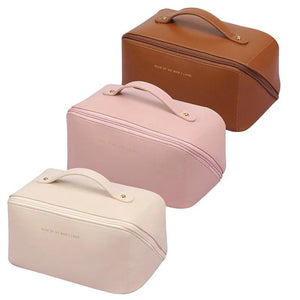 Large Capacity Travel Makeup Bag Portable PU Leather Cosmetics Toiletry Storage