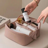 Large Capacity Travel Makeup Bag Portable PU Leather Cosmetics Toiletry Storage