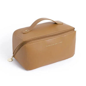 Large Capacity Travel Makeup Bag Portable PU Leather Cosmetics Toiletry Storage