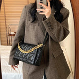 Winter Women Bag Casual Air Down Padded Handbag Metal Chain Women Shoulder Bag
