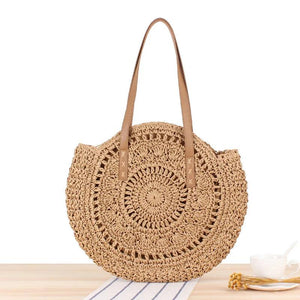 Summer Beach Straw Bag Women Round Shoulder Handbag Tote Bag