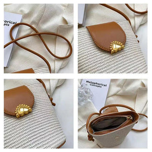 Woven Bucket Bag Straw Shoulder Messenger Bag