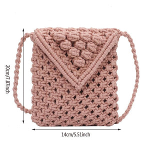 Casual Cotton Thread Mini Phone Bag Hand-woven Shoulder Crossbody Bag