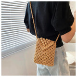 Casual Cotton Thread Mini Phone Bag Hand-woven Shoulder Crossbody Bag
