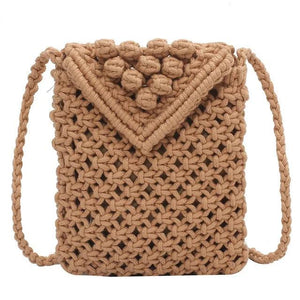 Casual Cotton Thread Mini Phone Bag Hand-woven Shoulder Crossbody Bag