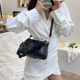 Solid Pleated Tote Bag Soft Leather Women's Handbag Travel Shoulder Armpit Bag